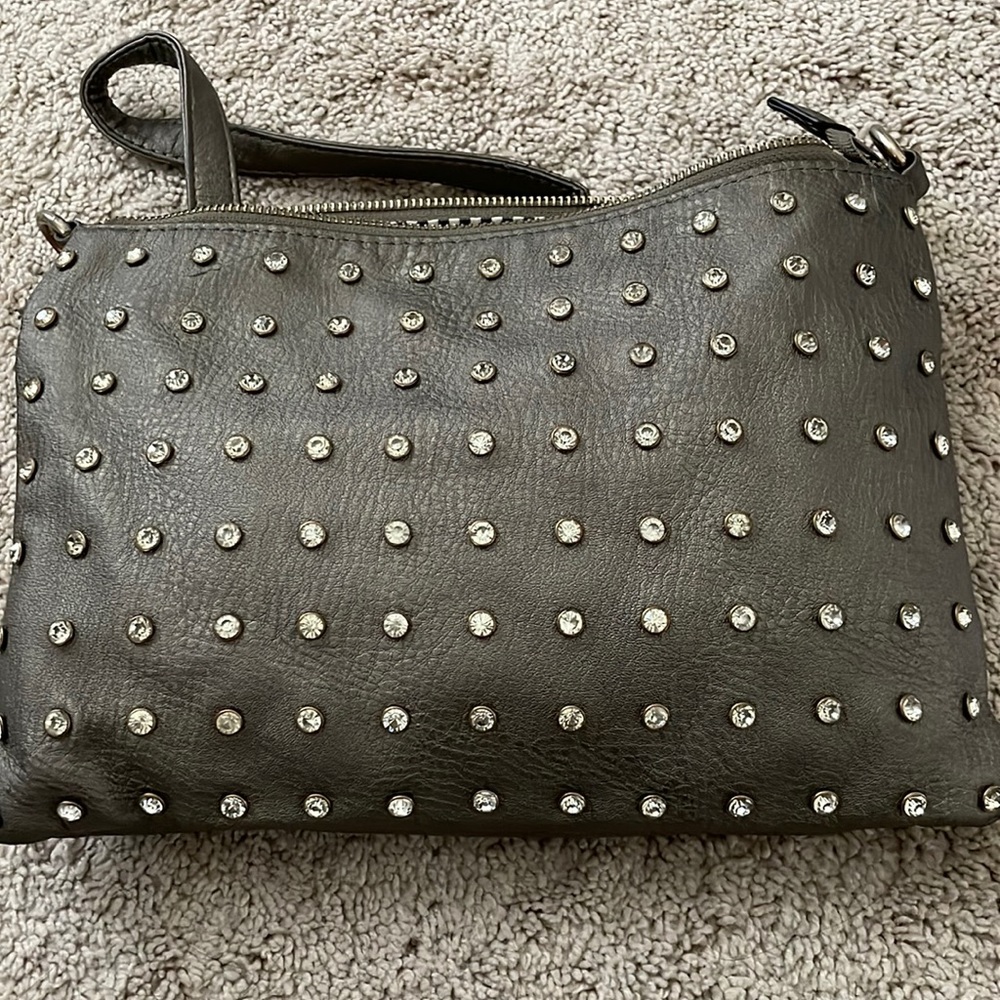 Grey rhinestone purse